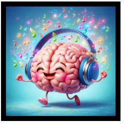 Brain wearing headphones